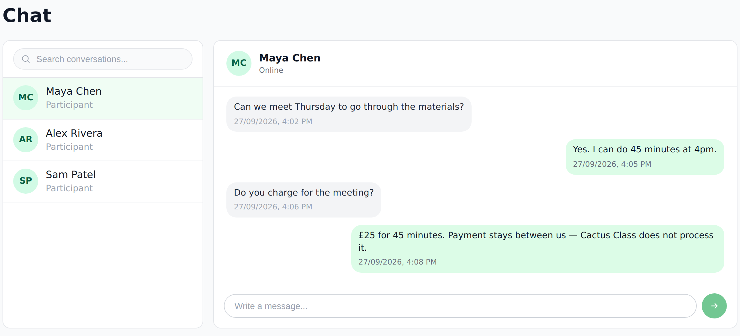 Chat about the purpose and price of a meeting
