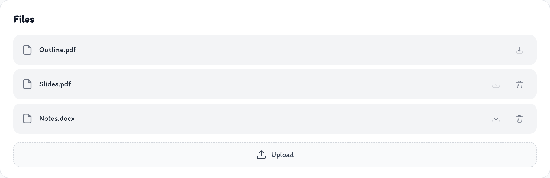 Meeting files list with upload